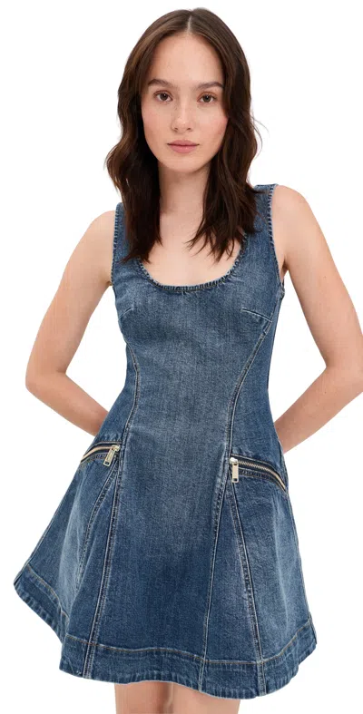 Self-portrait -style Low-back Mini Dress With Exposed Back Zip And Pockets In Blue
