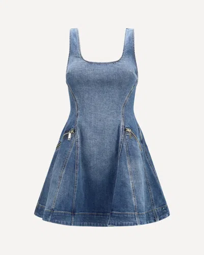 Self-portrait Denim Flared Mini Dress In Blue