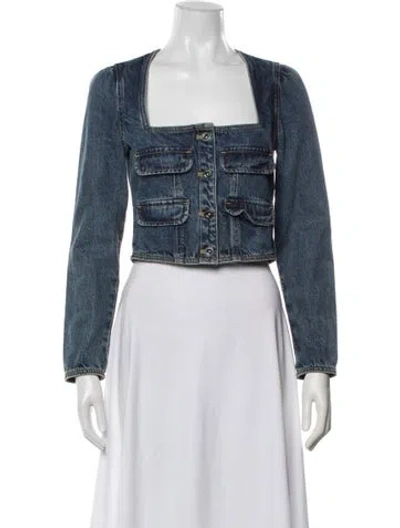 Pre-owned Self-portrait Denim Jacket In Blue/white