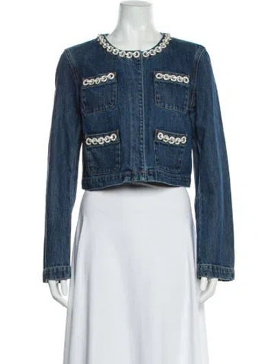 Pre-owned Self-portrait Denim Jacket W/ Tags In Blue