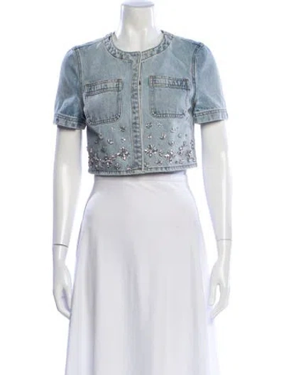 Pre-owned Self-portrait Denim Jacket In White