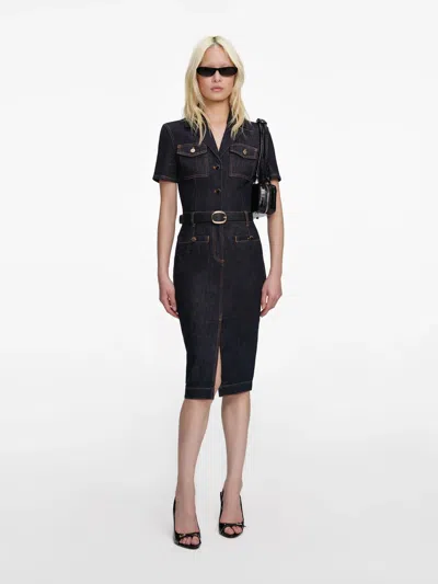 Self-portrait Denim Midi Dress In Black