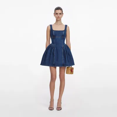 Self-portrait Denim Mini Dress In Blue