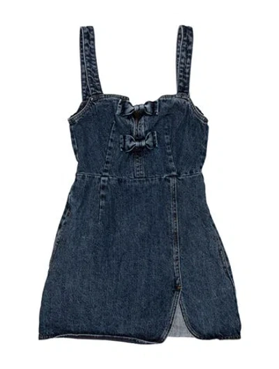 Pre-owned Self-portrait Denim Mini Dress With Bows Mini Dress In Blue