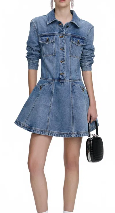 Self-portrait Denim Mini Shirt Dress In Blue