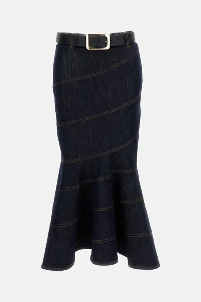 Self-portrait Denim Skirt With Belt In Blue