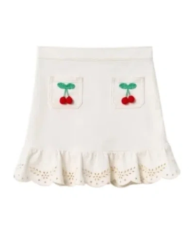 Self-portrait Denim Skirt With Cherry Print In White