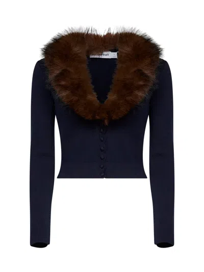 Self-portrait Detachable Faux-fur Collar Cardigan In Black