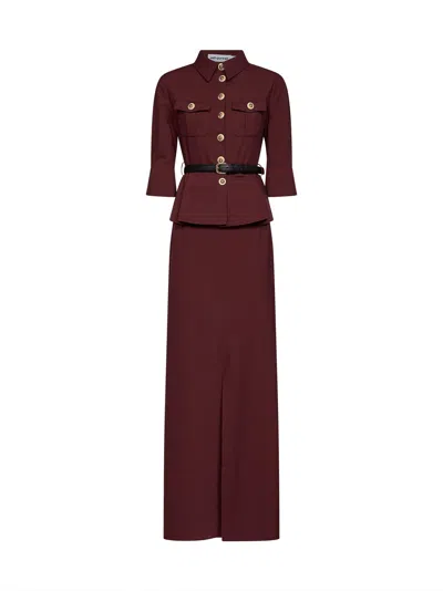 Self-portrait Detachable Skirt With Peplum Jacket Maxi Dress In Brown