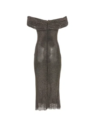 Pre-owned Self-portrait Diamante Fishnet Midi Dress In Black