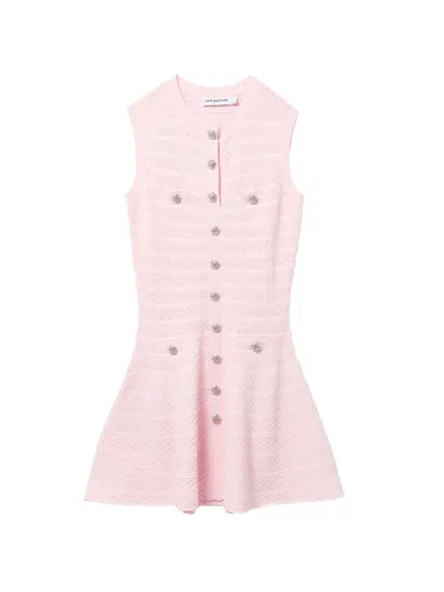 Self-portrait Pink Pointelle Diamante Knit Mini Dress