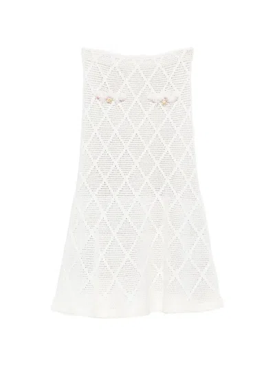 Self-portrait Diamond-knit Midi Skirt In White