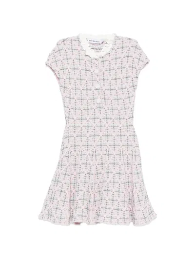 Self-portrait Check Knit Beaded Mini Dress In Pink