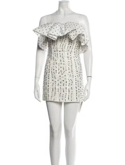 Pre-owned Self-portrait Dot Mesh Frill Mini Dress Mini Dress In White