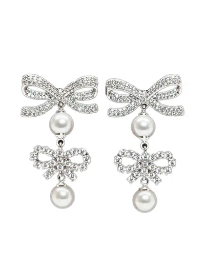 Self-portrait Double Bow Earrings In Silver