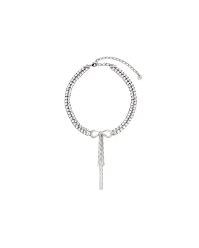 Self-portrait Double Crystal Bow Choker With Oversized Bow And Shimmering Detail In Silver