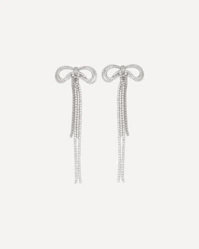 Self-portrait Crystal-embellished Bow Earrings In Metallic