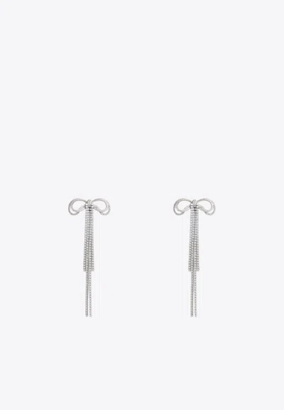 Self-portrait Double Crystal Bow Earrings In Silver