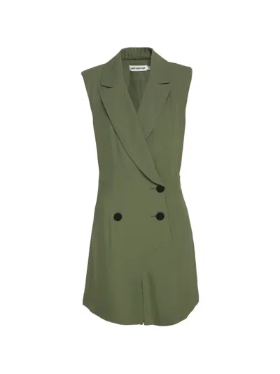 Pre-owned Self-portrait Double-breasted Twill Playsuit In Green