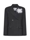 Self-portrait Double-breasted Wool-blend Blazer In Black