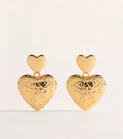 Self-portrait Double-heart Drop Earrings In Gold
