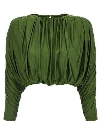 Self-portrait Draped Bat Sleeve Blouse In Green