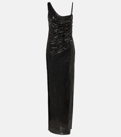 Self-portrait Self Portrait Draped Rhinestone-embellished Maxi Dress In Black