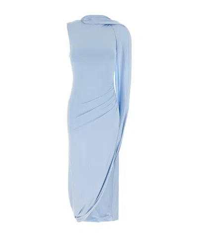 Self-portrait Self Portrait Blue Jersey Draped Maxi Dress In Multi