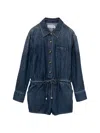 Self-portrait Drawstring-waist Button-front Playsuit In Blue