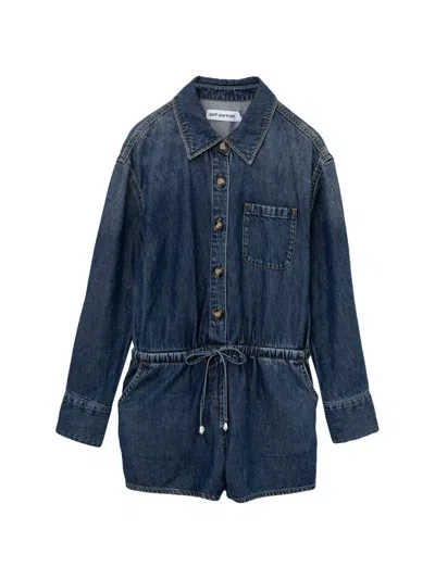 Self-portrait Drawstring-waist Button-front Playsuit In Blue