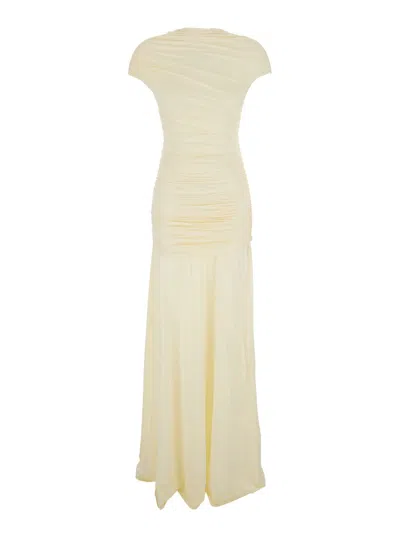 Self-portrait Dress Draped Maxi Dress Yellow With V-neck And Draped Details In Jersey Women In Multi