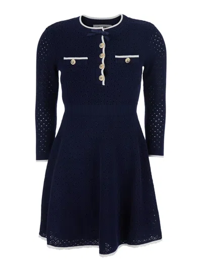Self-portrait Dress Mini Navy Bow Knit With Bow In Blue Women