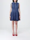 Self-portrait Paneled Broderie Anglaise Denim Mini Dress In Blue