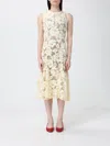 Self-portrait Midi Dress Yellow Crochet Lace With Yellow Cotton Lace For Women In Neutral