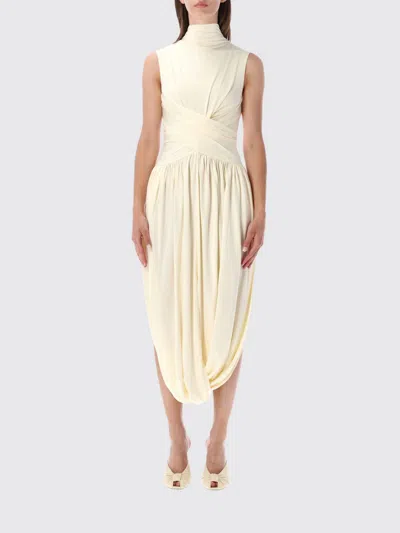 Self-portrait Sculptural Elegance Midi Dress With Twist-front Bodice In Neutral