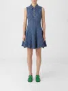 Self-portrait Paneled Broderie Anglaise Denim Mini Dress In Blue