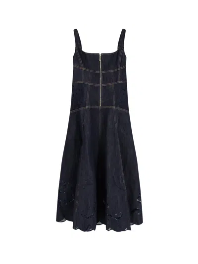 Self-portrait Indigo Denim Bow Embroidered Midi Dress In Multi