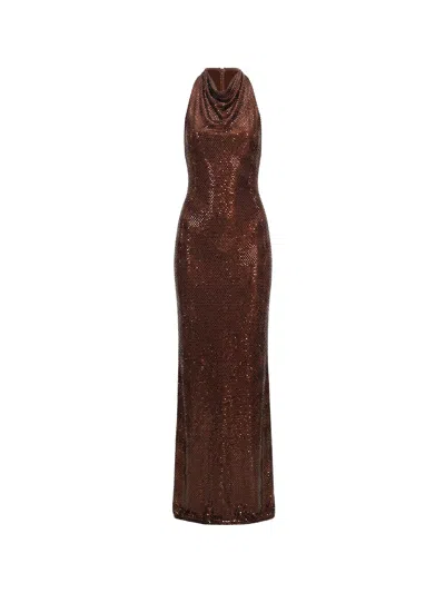 Self-portrait Rhinestone-embellished Racer-back Maxi Dress In Brown
