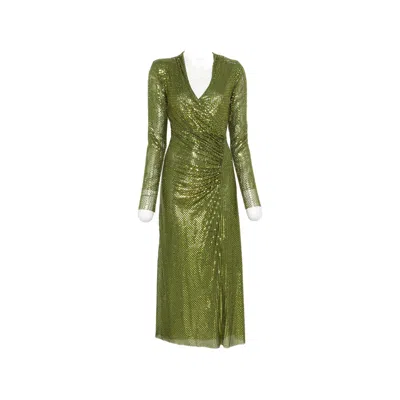 Self-portrait Rhinestone-embellished Ruched Midi Dress In Green
