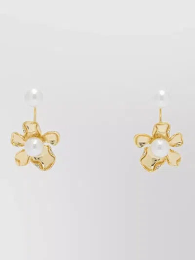 Self-portrait Dropping Earrings Floral Design Pearl Detail Stud In Gold