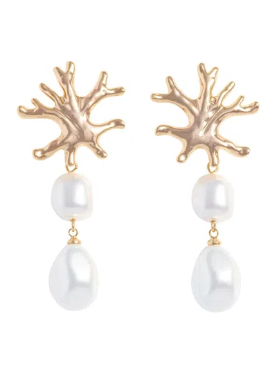Self-portrait Earrings Gold Coral Pearl With Pearl And Coral Details In Metallic For Women In Purple