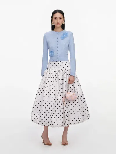 Self-portrait Elegant Button-down Front Sweater With Removable Shoulder Pads - Size S In Azzurro
