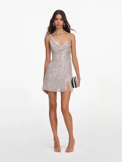 Self-portrait Elegant Cowl Neck Mini Dress With Low Back - Size 6 In Beige