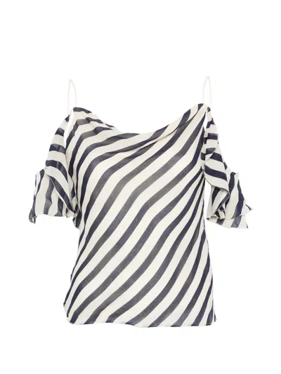 Self-portrait Elegant Cowl Neckline Shirt With Low Cut Back - Size 6 In Multi