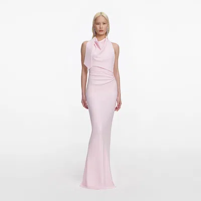 Self-portrait Elegant Halter Neck Maxi Dress - Size 8 In Rosa