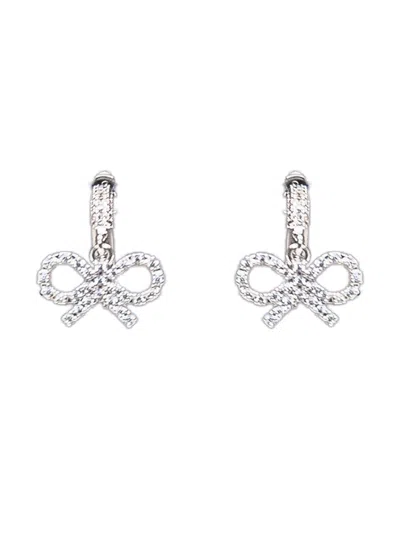 Self-portrait Elegant Hoop Earrings With Bow Detail In Silver