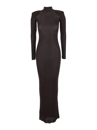 Self-portrait Brown Solid Turtle Neck Maxi Dress