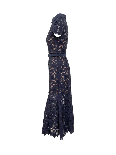 Self-portrait Elegant Midi Dress In Floral Pattern In Navy