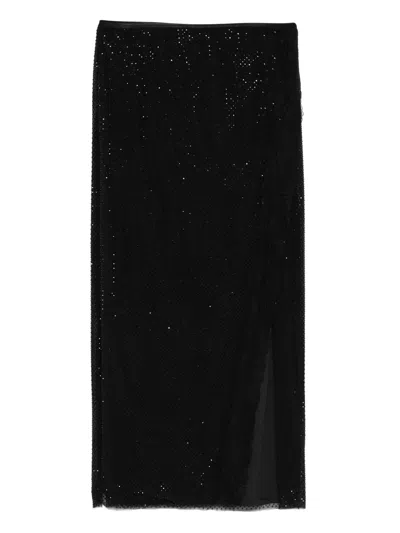 Self-portrait Elegant Midi Skirt With Ethereal Waist And Rhinestone Detail In Black