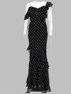 Self-portrait Long Dress Black Polka Dot With V-neck In Black Georgette For Women In Black